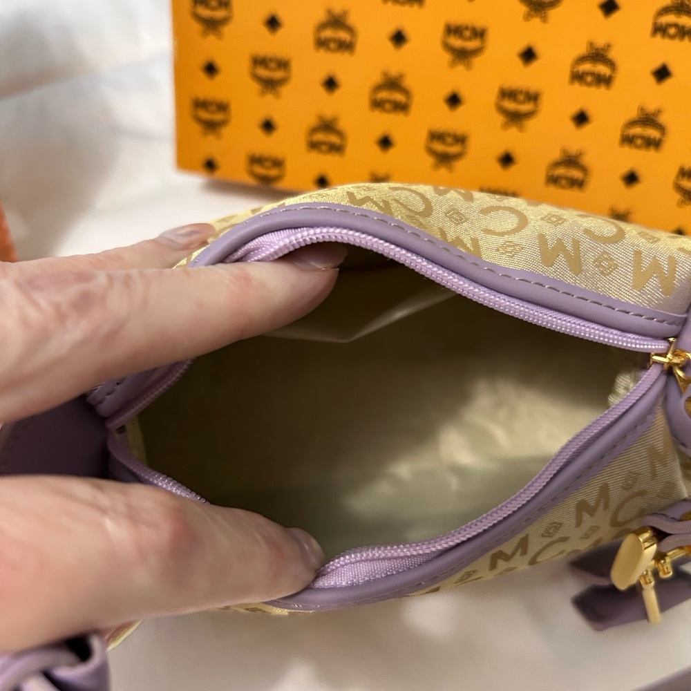 MCM Women's Beige and Purple Micro Handbag - Picture 7 of 14